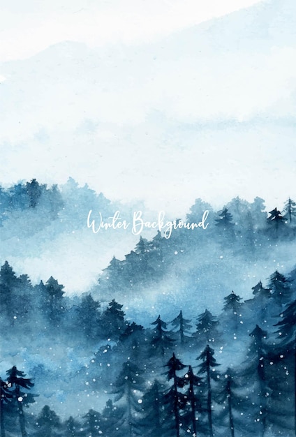 Gratis vector winter dennenbos landschap aquarel achtergrond