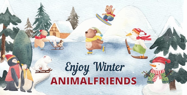 Winter dieren illustratie