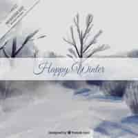 Gratis vector winter landschap achtergrond in aquarel effect