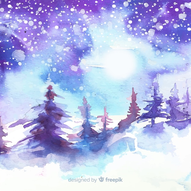 Gratis vector winter landschap aquarel achtergrond