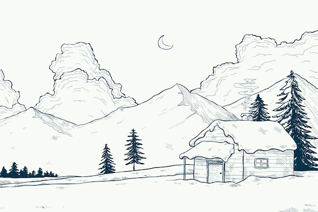 Gratis vector winter landschap concept in de hand getekend