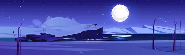 Gratis vector winter nacht natuur landschap cartoon achtergrond