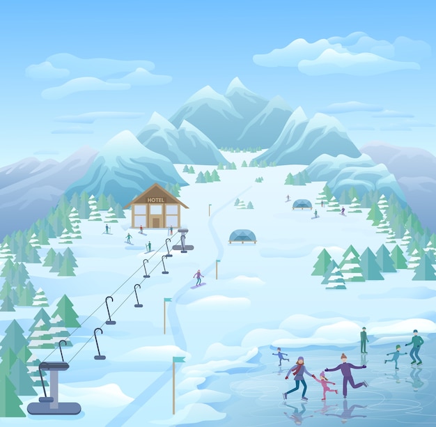 Gratis vector winter recreatiepark sjabloon