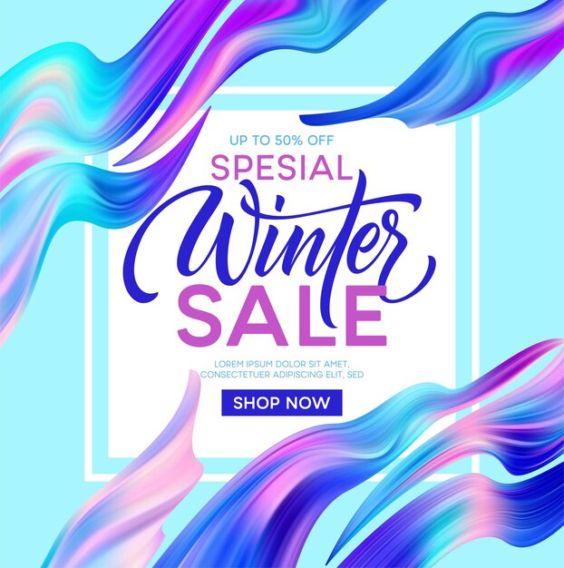 Winter sale belettering banner met kleur fantastische golven. Moderne kleurrijke stroomaffiche. Golf Vloeibare vorm. Kunstontwerp voor uw ontwerpproject Vectorillustratie EPS10