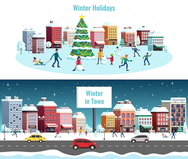 Gratis vector winter stad landschap illustratie