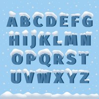 Gratis vector winter vector alfabet met sneeuw. letter abc, ijskoud lettertype, seizoen vorst lettertype, typografie of gezet. winter alfabet vectorillustratie