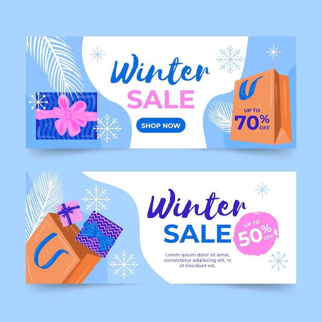 Winter verkoop banners met hand getrokken elementen