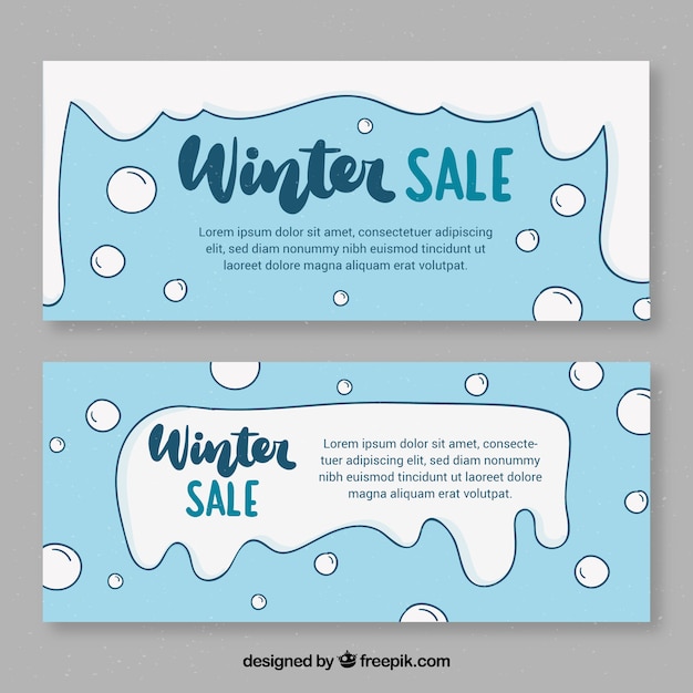 Gratis vector winter verkoop banners met sneeuw
