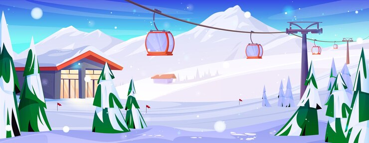 Gratis Vector wintergebergte met kabelbanen