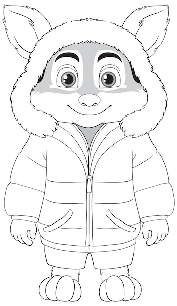 Gratis vector winterjas met fox cartoon karakteroverzicht
