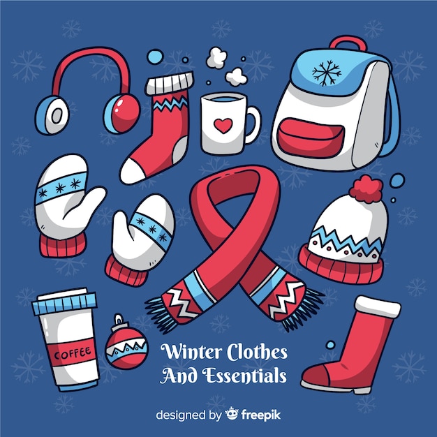 Gratis vector winterkleren en benodigdheden