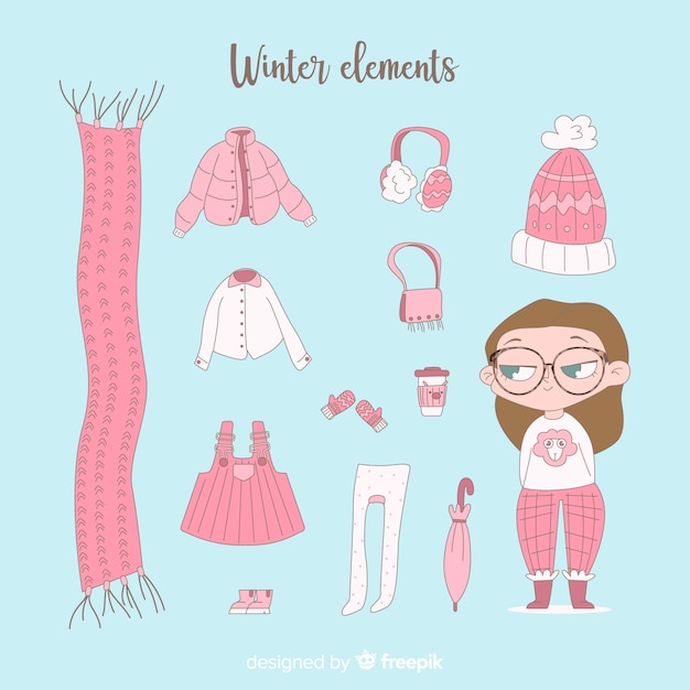 Gratis vector winterkleren en essentials ingesteld