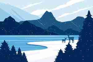 Gratis vector winterlandschap concept in plat ontwerp