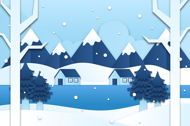 Gratis vector winterlandschap in papieren stijl