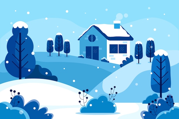 Gratis vector winterlandschap in plat ontwerp