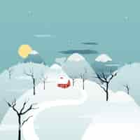 Gratis vector winterlandschap in plat ontwerp