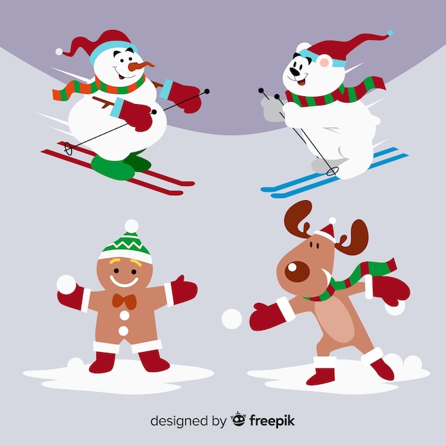 Gratis vector winterpret kerst tekens collectie