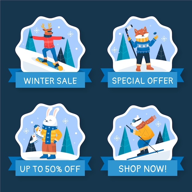 Gratis vector winterseizoen verkoop badges collectie