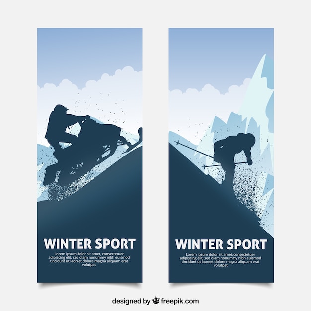 Gratis vector wintersport concept banners met donkere silhouet