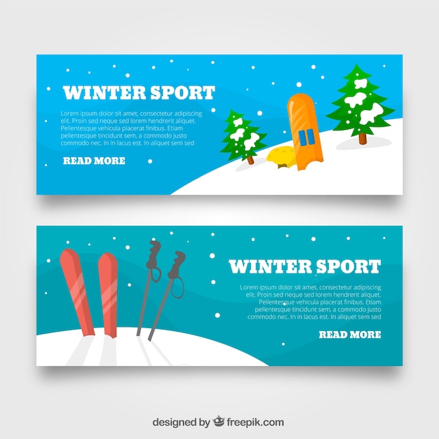 Gratis vector wintersport concept banners met heuvel