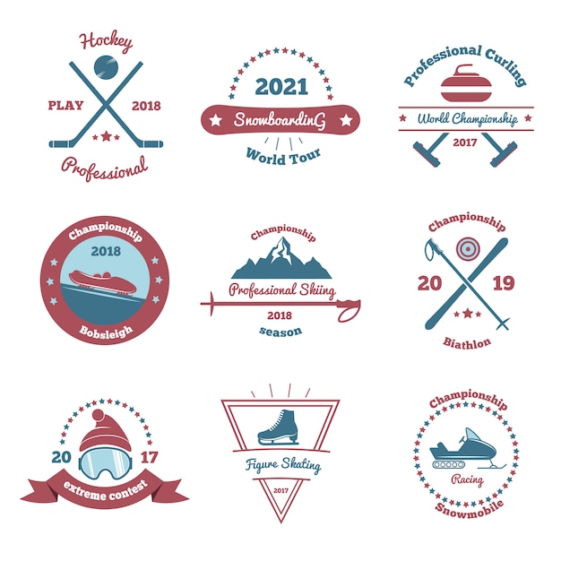 Gratis vector wintersport emblemen set