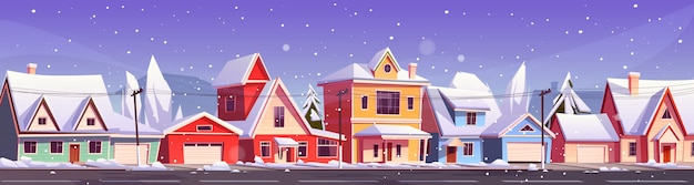 Winterstraat in voorstad met huizen