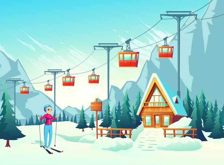 Gratis Vector wintervakantie, actieve weekend vrije tijd in bergresort