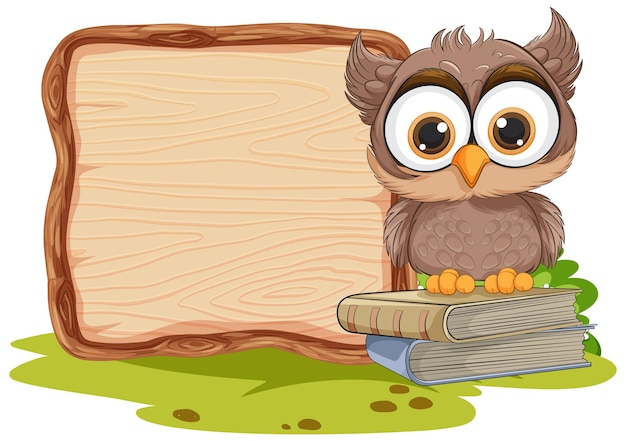 Gratis vector wise owl met een leeg houten bord