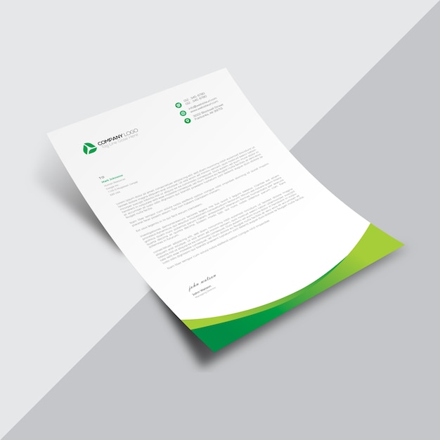 Gratis vector wit business document met groene golvende details