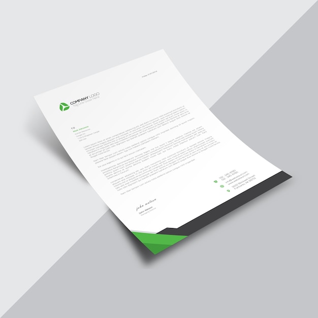 Gratis vector wit business document met zwarte en groene details