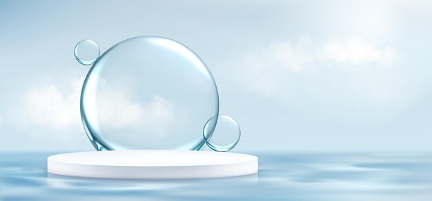 Wit cirkelvormig podium op blauw wateroppervlak