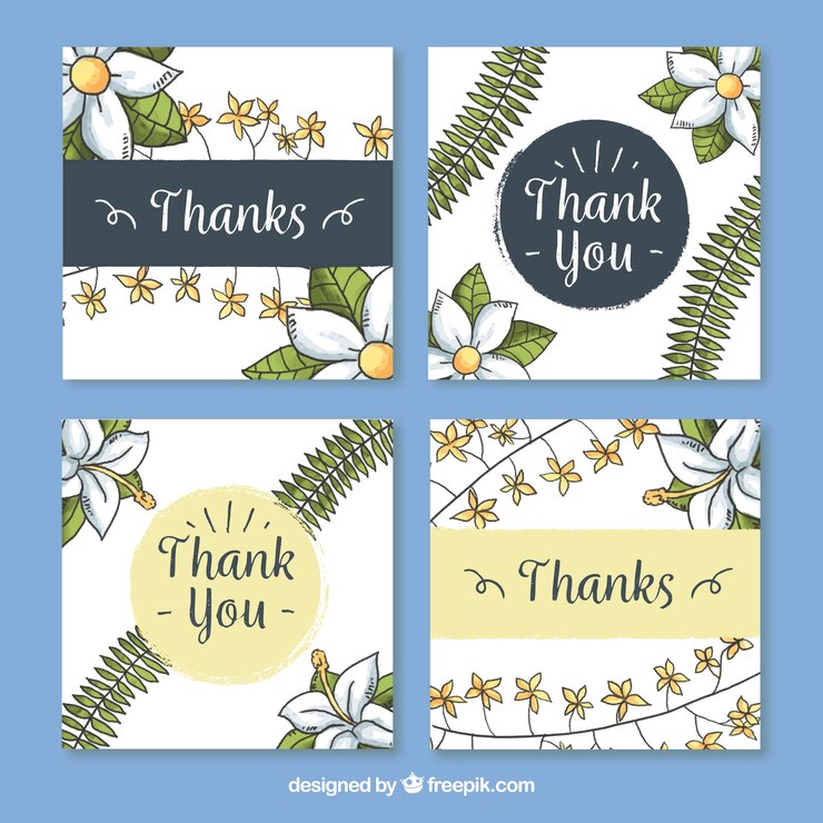 Gratis Vector wit dank u kaarten collectie met bloemenontwerp