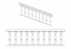 Gratis vector wit marmeren balustrade voor balkon, veranda of tuin en leuning voor trap in klassieke romeinse stijl. realistische set van barokke stenen reling, trapleuning met pilaren, antiek hek met kolommen