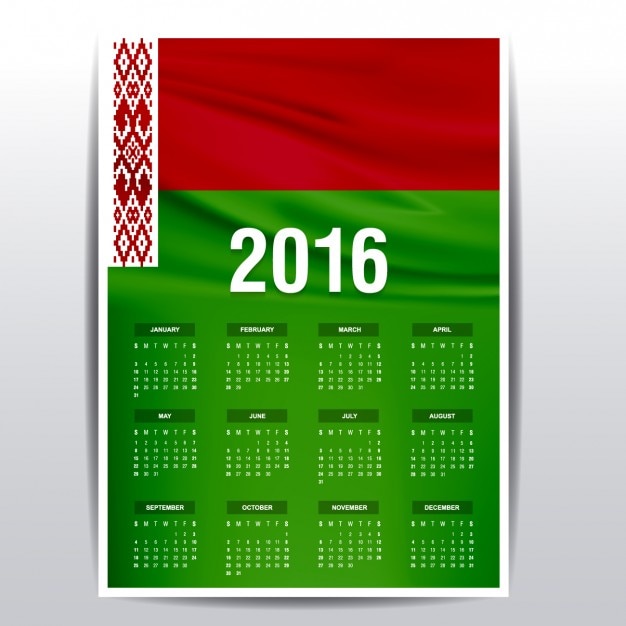 Gratis vector wit-rusland kalender van 2016
