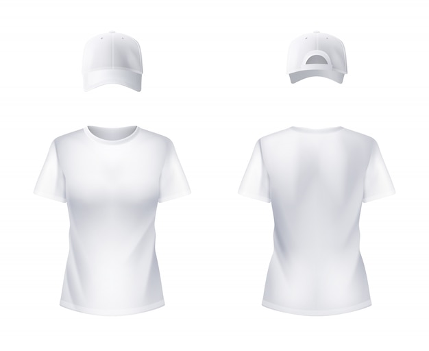 Gratis vector wit t-shirt en baseballcap man realistisch