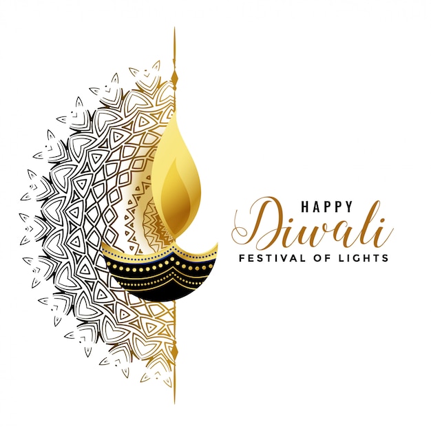 Gratis vector witte diwaliachtergrond met gouden diya