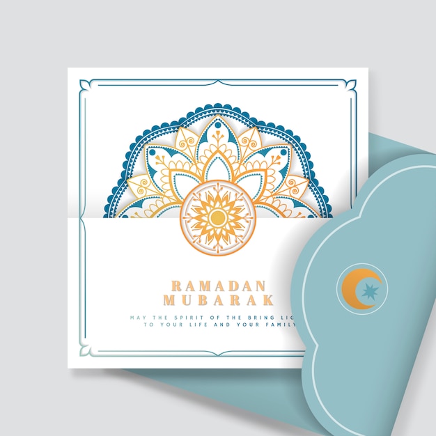 Gratis vector witte en blauwe eid mubarak-prentbriefkaarvector