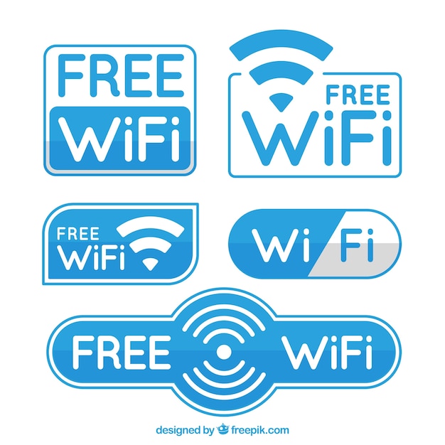 Gratis vector witte en blauwe wifi-stickers in plat ontwerp