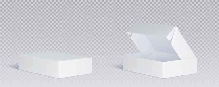 Gratis Vector witte gesloten en open kartonnen doos mock-up