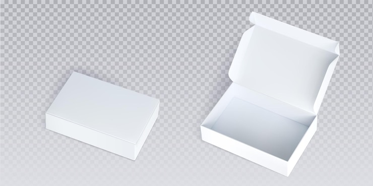 Gratis Vector witte gesloten en open kartonnen doos mock-up