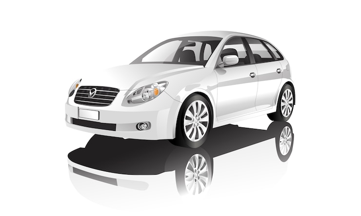 Gratis Vector witte hatchbackauto die op witte vector wordt geïsoleerd