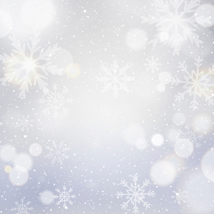 Gratis Vector witte kerstmisachtergrond met bokeh en sneeuwvlokken