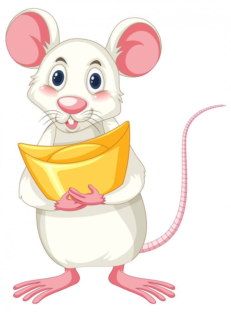 Gratis Vector witte rat die goud geïsoleerd houdt