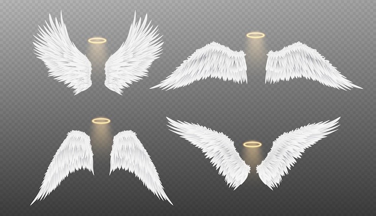 Gratis Vector witte realistische engelenvleugels met gloeiende halo