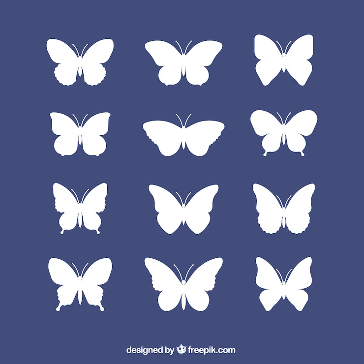Gratis Vector witte silhouetten van de vlinders