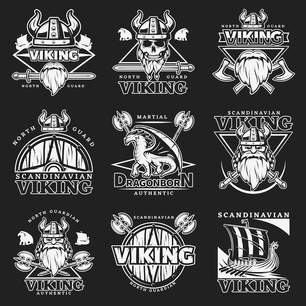 Gratis vector witte viking-embleemset