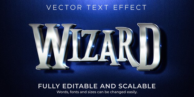 Wizard-teksteffect, bewerkbare metalen en glanzende tekststijl