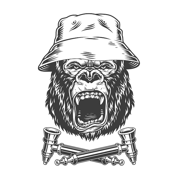 Gratis vector woeste gorilla hoofd in panama hoed