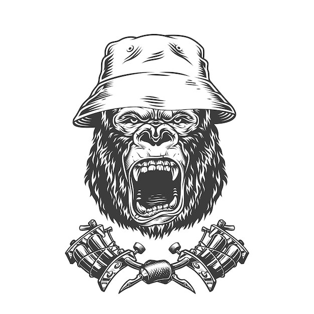 Gratis vector woeste gorilla hoofd in panama hoed