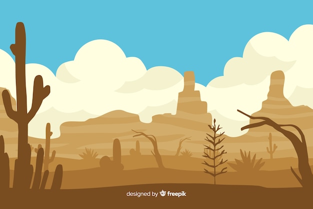 Gratis vector woestijn landschap dagtijd met cactus